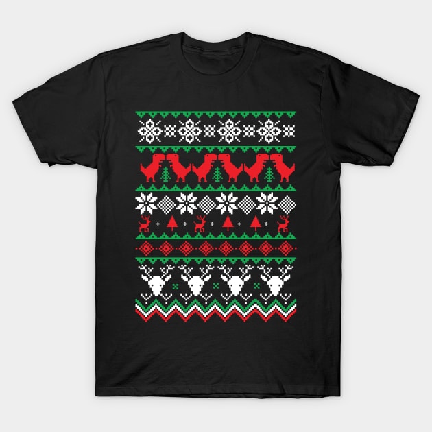 Ugly Dinosaur Christmas Sweater T Rex T-Shirt by RAWRTY ANIMALS